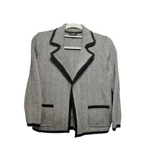 Ann Taylor Factory Cardigan Jacket Knit Blazer Black Gray Small Petite